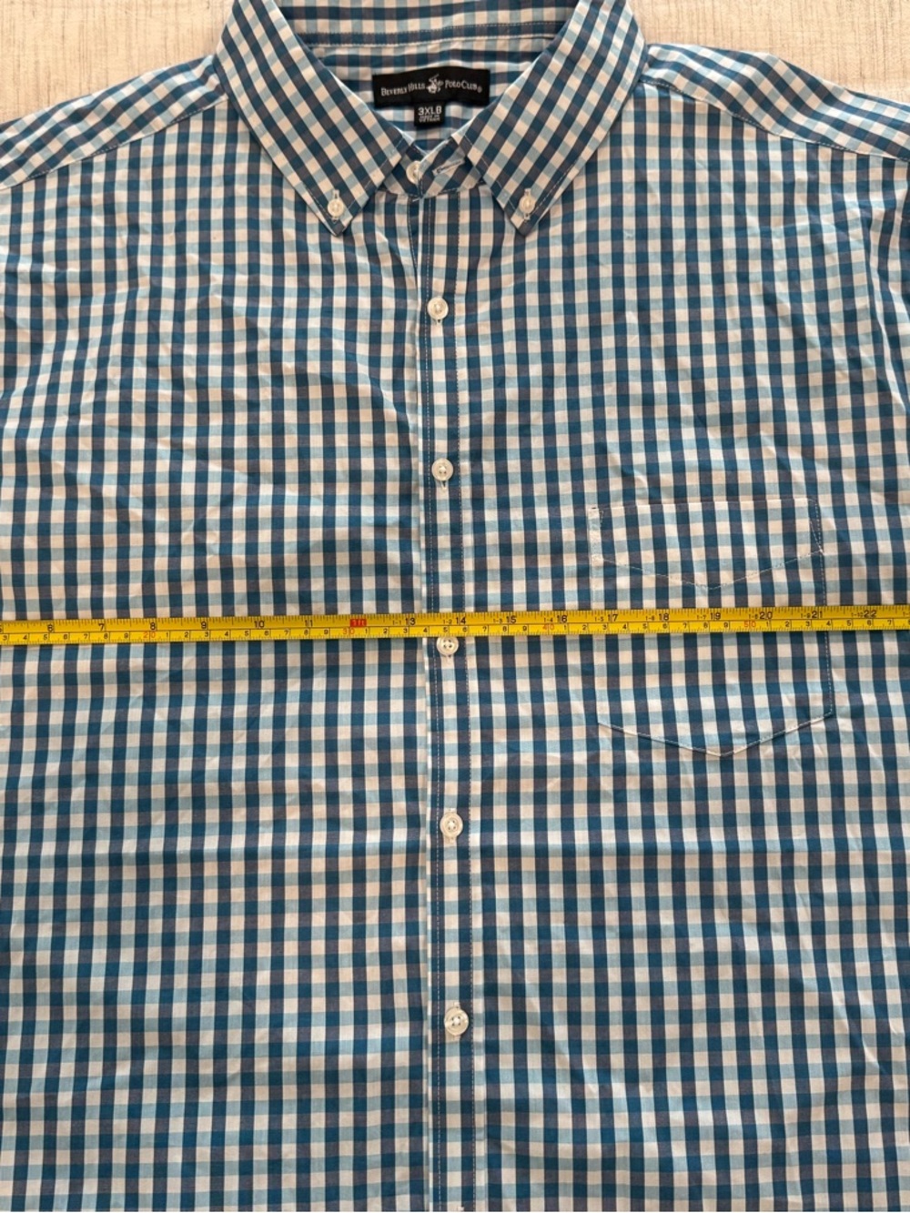 Beverly Hills Polo Club Blue & White Check Button-Down 100% Cotton Shirt - Picture 6 of 8